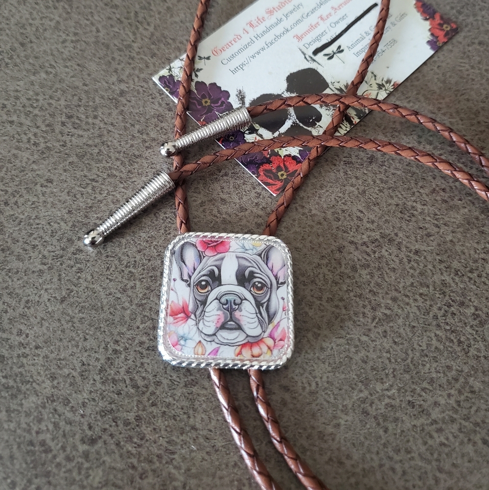 Handmade Western Bolo Tie dog lover Cowgirl Western Boho french bulldog